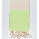 Fouta en nid d'abeille blanc crème rayée vert fluo