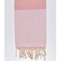 Fouta nid d'abeille rose pêche foncé avec rayures