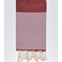 Fouta nid d'abeille rouge bordeaux avec rayures