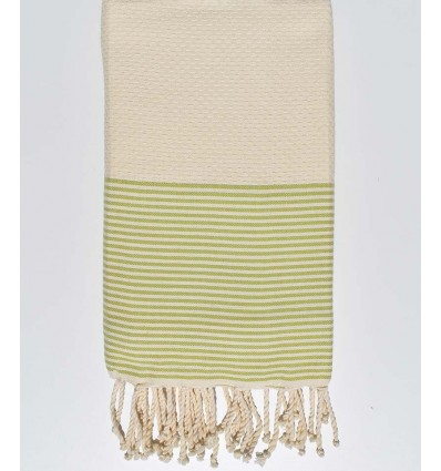 Fouta nid d'abeille blanc crème rayée vert pistache