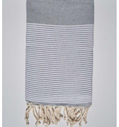 Fouta nid d'abeille couleur gris avec rayures