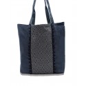Sac Saint Tropez bleu jean avec motifs bleu nuit et pompons