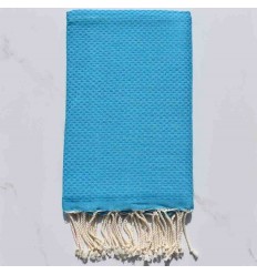 fouta nid d'abeille unie bleu azur - FOUTA TUNISIA