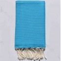 fouta nid d'abeille unie bleu azur - FOUTA TUNISIA