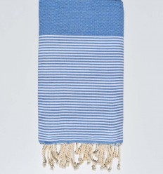 Fouta nid d'abeille bleu roi clair avec rayures - FOUTA TUNISIA