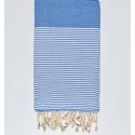 Fouta nid d'abeille bleu roi clair avec rayures - FOUTA TUNISIA