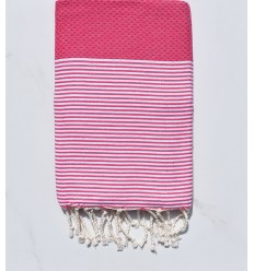 Fouta nid d'abeille rose fushia avec rayures - FOUTA TUNISIA