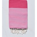 Fouta nid d'abeille rose fushia avec rayures - FOUTA TUNISIA