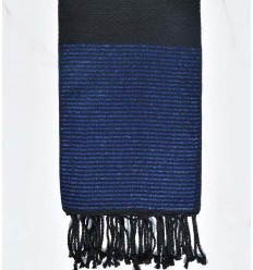 Fouta lurex nid d'abeille noir au fil lurex bleu