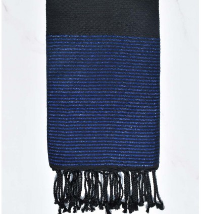 Fouta lurex nid d'abeille noir au fil lurex bleu