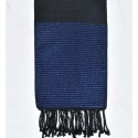 Fouta lurex nid d'abeille noir au fil lurex bleu