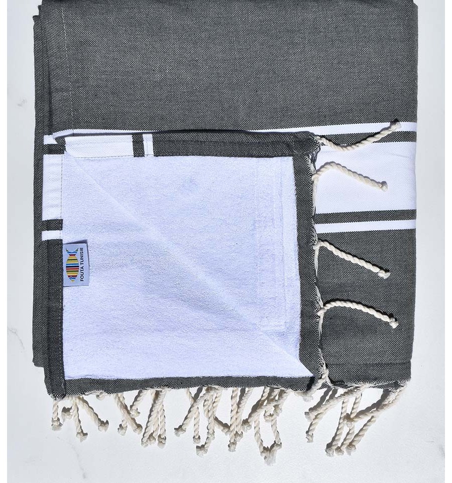 beach towel doubled sponge slate gray and White