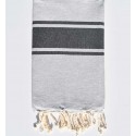 Fouta gris clair bandes noir - FOUTA TUNISIA