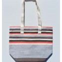 Sac de plage marron, gris blanc crème, rouge et vert forêt