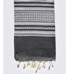 Fouta arabesque gris foncé avec rayures gris clair