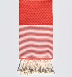 Beach towel recycled cotton honeycomb red with stripes