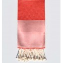 Beach towel recycled cotton honeycomb red with stripes