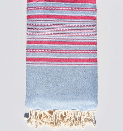 Fouta couple arabesque bleu clair et rose