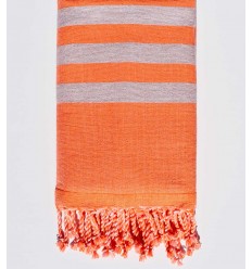 Fouta orange et gris doublé éponge orange
