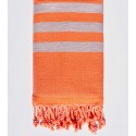 Fouta orange et gris doublé éponge orange