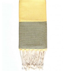 Fouta en nid d'abeille jaune pâle avec rayures anthracite