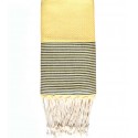 Fouta en nid d'abeille jaune pâle avec rayures anthracite