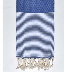 Fouta nid d'abeille couleur bleu avec rayures