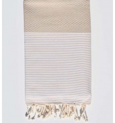 Fouta nid d'abeille beige avec rayures - FOUTA TUNISIA