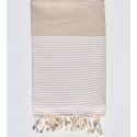 Fouta nid d'abeille beige avec rayures - FOUTA TUNISIA
