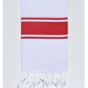 Fouta plate blanche bandes rouge