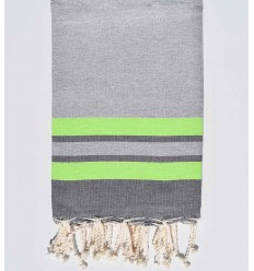 Fouta 3 couleurs gris clair, vert fluo et gris