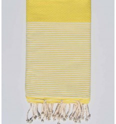 Fouta nid d'abeille jaune fluo avec rayures