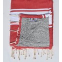 Fouta rouge foncé doublée éponge gris