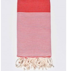 Jeté 1.90m*2m en nid d'abeille rouge avec rayures