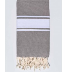 Jeté couple 1.90m*2m taupe avec bandes blanche