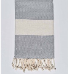 Fouta chevron Diamant bleu horizon bandes blanc crème