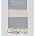 Fouta chevron Diamant bleu horizon bandes blanc crème