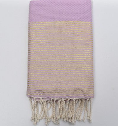 Fouta nid d'abeille rose angora avec lurex doré