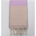 Fouta nid d'abeille rose angora avec lurex doré