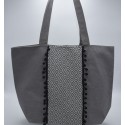 Sac Saint Tropez taupe motifs en chevron et pompons noir