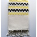 Fouta zigzag blanc crème, jaune et anthracite