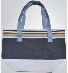 Sac de plage blanc, bleu jean, bleu ciel, jaune et gris