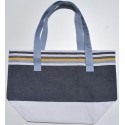 Sac de plage blanc, bleu jean, bleu ciel, jaune et gris
