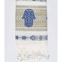 Fouta khomsa blanc crème et bleu