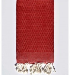 Fouta nid d'abeille uni rouge