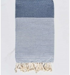 Fouta nid d'abeille bleu pale avec rayures