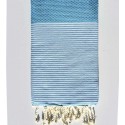 Fouta nid d'abeille bleu azur clair avec rayures