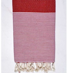 Fouta nid d'abeille rouge coquelicot - FOUTA TUNISIA