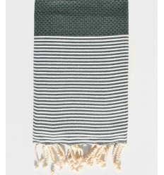 Fouta nid d'abeille vert bouteille avec rayures