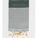 Fouta nid d'abeille vert bouteille avec rayures
